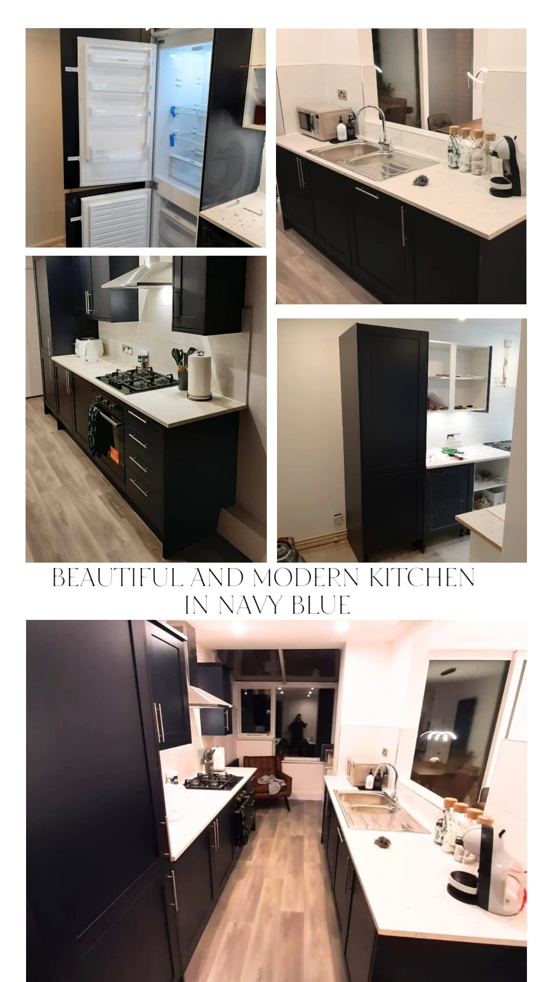 Completed kitchen transformation in navy blue in Cambridge